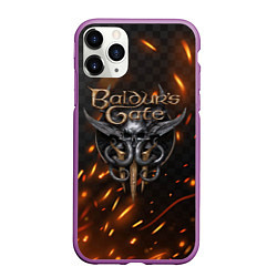 Чехол iPhone 11 Pro матовый Baldurs Gate 3 logo fire