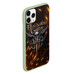 Чехол iPhone 11 Pro матовый Baldurs Gate 3 logo fire, цвет: 3D-салатовый — фото 2