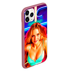 Чехол iPhone 11 Pro матовый Девушка на фоне неонового логотипа, цвет: 3D-малиновый — фото 2