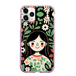 Чехол iPhone 11 Pro матовый Девочка в цветах - Бохо, цвет: 3D-розовый