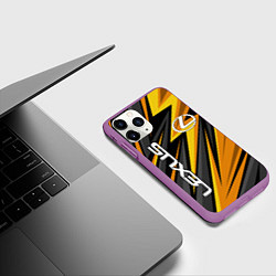 Чехол iPhone 11 Pro матовый Лексус - желтая спортивная абстракция, цвет: 3D-фиолетовый — фото 2