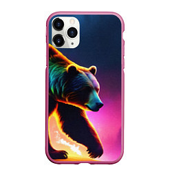 Чехол iPhone 11 Pro матовый Неоновый светящийся медведь гризли, цвет: 3D-малиновый