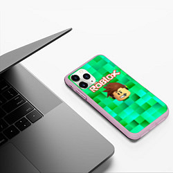 Чехол iPhone 11 Pro матовый Roblox head на пиксельном фоне, цвет: 3D-розовый — фото 2