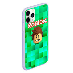 Чехол iPhone 11 Pro матовый Roblox head на пиксельном фоне, цвет: 3D-светло-сиреневый — фото 2