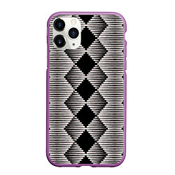 Чехол iPhone 11 Pro матовый Черные бежевые ромбы, цвет: 3D-фиолетовый