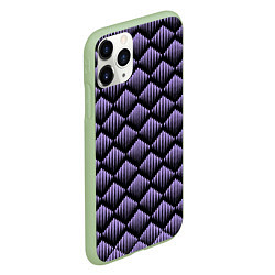 Чехол iPhone 11 Pro матовый Фиолетовые выпуклые ромбы, цвет: 3D-салатовый — фото 2