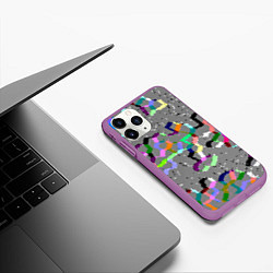 Чехол iPhone 11 Pro матовый Серая абстракция с цветными элементами, цвет: 3D-фиолетовый — фото 2