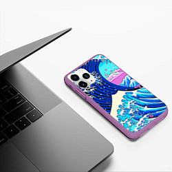 Чехол iPhone 11 Pro матовый Большая волна в Канагаве сакура, цвет: 3D-фиолетовый — фото 2