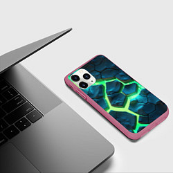 Чехол iPhone 11 Pro матовый Яркий зеленый разлом плит, цвет: 3D-малиновый — фото 2