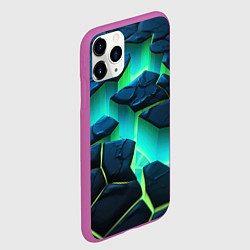 Чехол iPhone 11 Pro матовый Разлом объемных зеленых плит, цвет: 3D-фиолетовый — фото 2