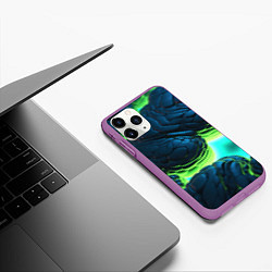 Чехол iPhone 11 Pro матовый Зеленые объемные плиты, цвет: 3D-фиолетовый — фото 2