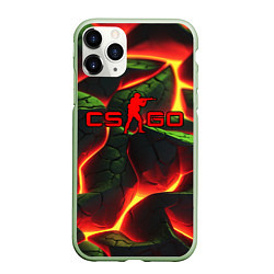 Чехол iPhone 11 Pro матовый CSGO зеленые плиты и лава, цвет: 3D-салатовый