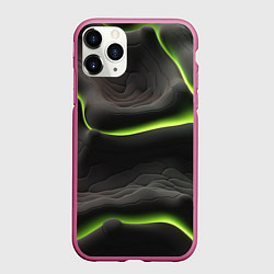 Чехол iPhone 11 Pro матовый Green black texture, цвет: 3D-малиновый