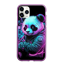 Чехол iPhone 11 Pro матовый Панда в неоновом свете, цвет: 3D-фиолетовый