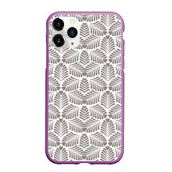 Чехол iPhone 11 Pro матовый Орнамент из тропических листьев с сердечком, цвет: 3D-фиолетовый