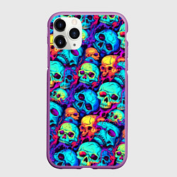 Чехол iPhone 11 Pro матовый Яркие кислотные черепа