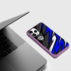 Чехол iPhone 11 Pro матовый Volkswagen - Синяя абстракция, цвет: 3D-фиолетовый — фото 2