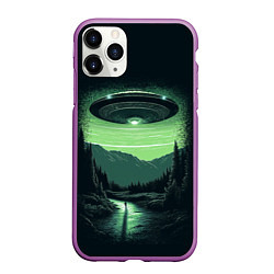 Чехол iPhone 11 Pro матовый НЛО в лесу, цвет: 3D-фиолетовый