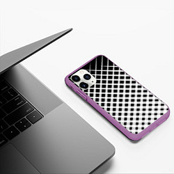 Чехол iPhone 11 Pro матовый Черно-белые ромбы и клетки, цвет: 3D-фиолетовый — фото 2