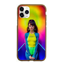 Чехол iPhone 11 Pro матовый Девушка гимнастка в неоновом зале