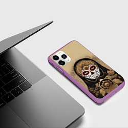 Чехол iPhone 11 Pro матовый Матрешка сахарный череп на Хэллоуин, цвет: 3D-фиолетовый — фото 2