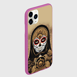 Чехол iPhone 11 Pro матовый Матрешка сахарный череп на Хэллоуин, цвет: 3D-фиолетовый — фото 2