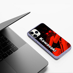 Чехол iPhone 11 Pro матовый Кавасаки - красные брызги, цвет: 3D-светло-сиреневый — фото 2