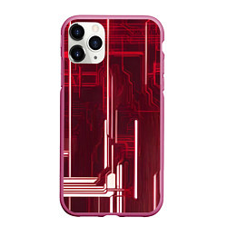 Чехол iPhone 11 Pro матовый Кибер схемы неон, цвет: 3D-малиновый