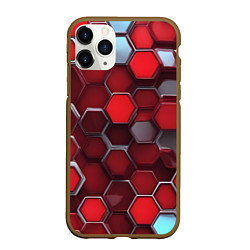 Чехол iPhone 11 Pro матовый Cyber hexagon red, цвет: 3D-коричневый