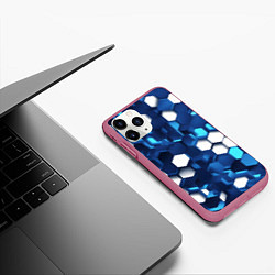 Чехол iPhone 11 Pro матовый Cyber hexagon Blue, цвет: 3D-малиновый — фото 2