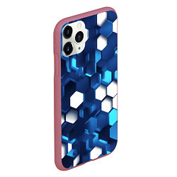 Чехол iPhone 11 Pro матовый Cyber hexagon Blue, цвет: 3D-малиновый — фото 2