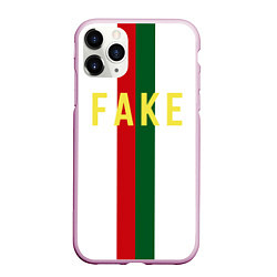 Чехол iPhone 11 Pro матовый Зелёная и красная полосы с надписью Fake, цвет: 3D-розовый