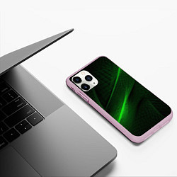 Чехол iPhone 11 Pro матовый Green neon lines, цвет: 3D-розовый — фото 2