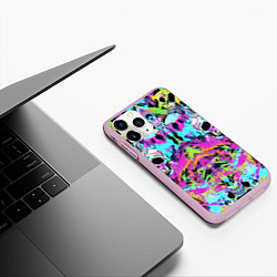 Чехол iPhone 11 Pro матовый Зеркальный паттерн из черепов - поп-арт, цвет: 3D-розовый — фото 2