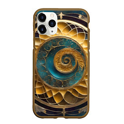 Чехол iPhone 11 Pro матовый Синий золотой водоворот декоративный орнамент, цвет: 3D-коричневый