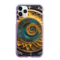 Чехол iPhone 11 Pro матовый Синий золотой водоворот декоративный орнамент, цвет: 3D-светло-сиреневый