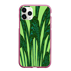 Чехол iPhone 11 Pro матовый Зеленый растительный мотив, цвет: 3D-малиновый