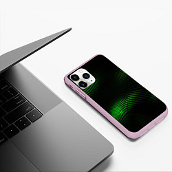 Чехол iPhone 11 Pro матовый Зеленые тонкие линии, цвет: 3D-розовый — фото 2