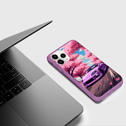 Чехол iPhone 11 Pro матовый Тойота супра и сакура, цвет: 3D-фиолетовый — фото 2