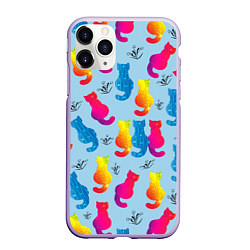 Чехол iPhone 11 Pro матовый Коты звездные и веточки, цвет: 3D-светло-сиреневый