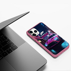 Чехол iPhone 11 Pro матовый Forza night racing, цвет: 3D-малиновый — фото 2