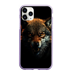 Чехол iPhone 11 Pro матовый Оскал дикого волка, цвет: 3D-светло-сиреневый