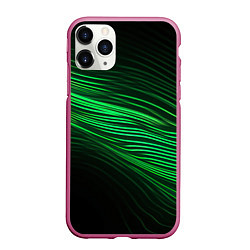 Чехол iPhone 11 Pro матовый Green neon lines, цвет: 3D-малиновый