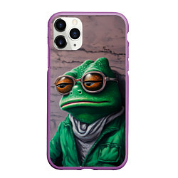 Чехол iPhone 11 Pro матовый Уставшная лягушка Пепе, цвет: 3D-фиолетовый