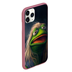 Чехол iPhone 11 Pro матовый Пепе в парике, цвет: 3D-малиновый — фото 2