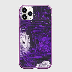 Чехол iPhone 11 Pro матовый Киберпанк заражение фиолетовое