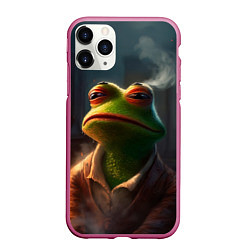 Чехол iPhone 11 Pro матовый Frog Pepe, цвет: 3D-малиновый