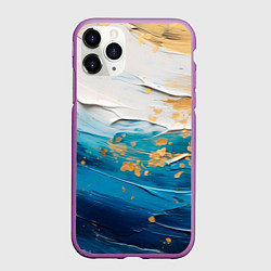 Чехол iPhone 11 Pro матовый Белый, синий, золотой импасто абстракция, цвет: 3D-фиолетовый