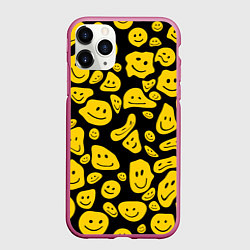 Чехол iPhone 11 Pro матовый Расплывающиеся смайлы на черном