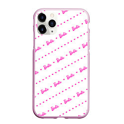 Чехол iPhone 11 Pro матовый Барби паттерн - логотип и сердечки, цвет: 3D-розовый